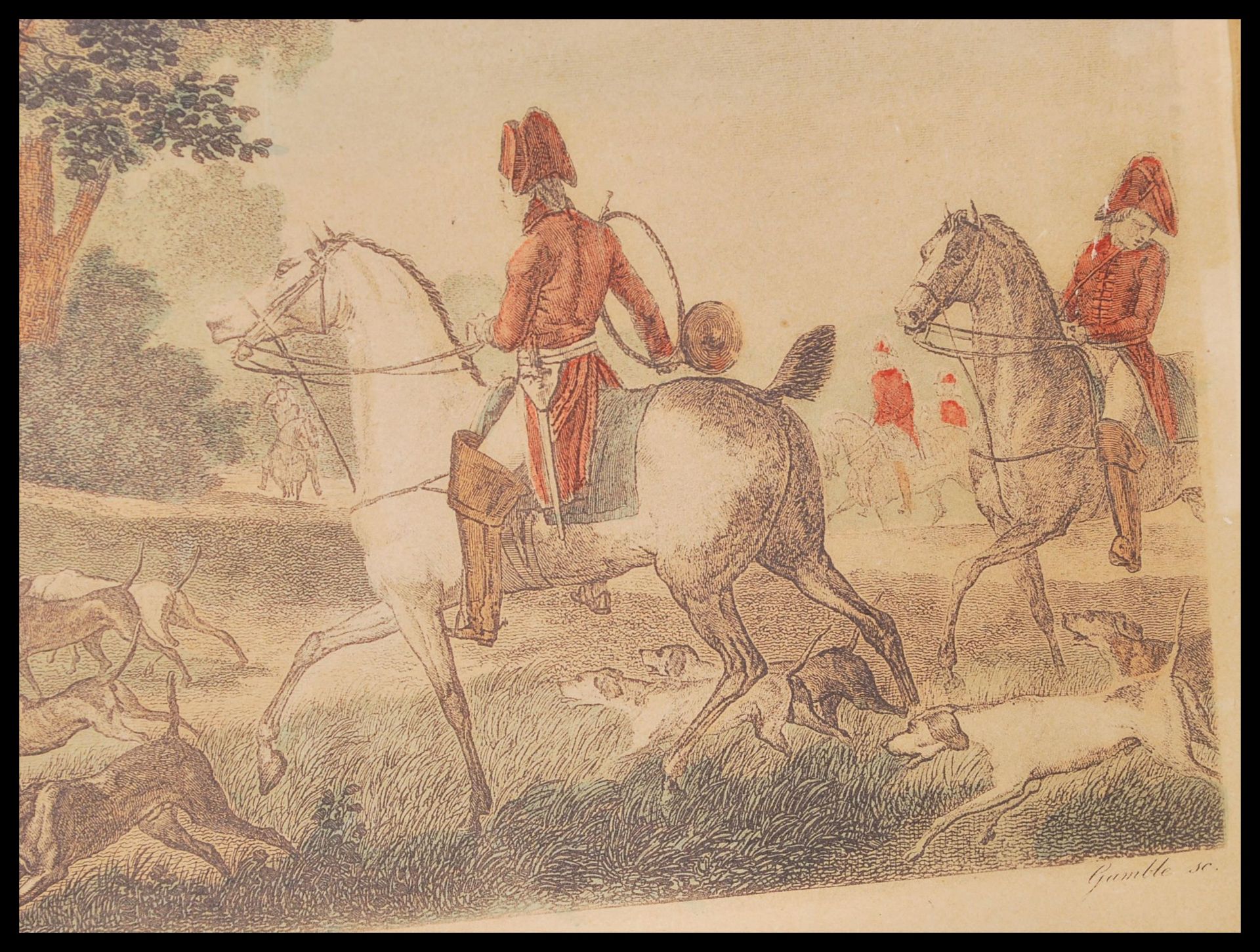 A 20th Century aged print on canvas depicting two native american figures on horse back having - Bild 4 aus 6