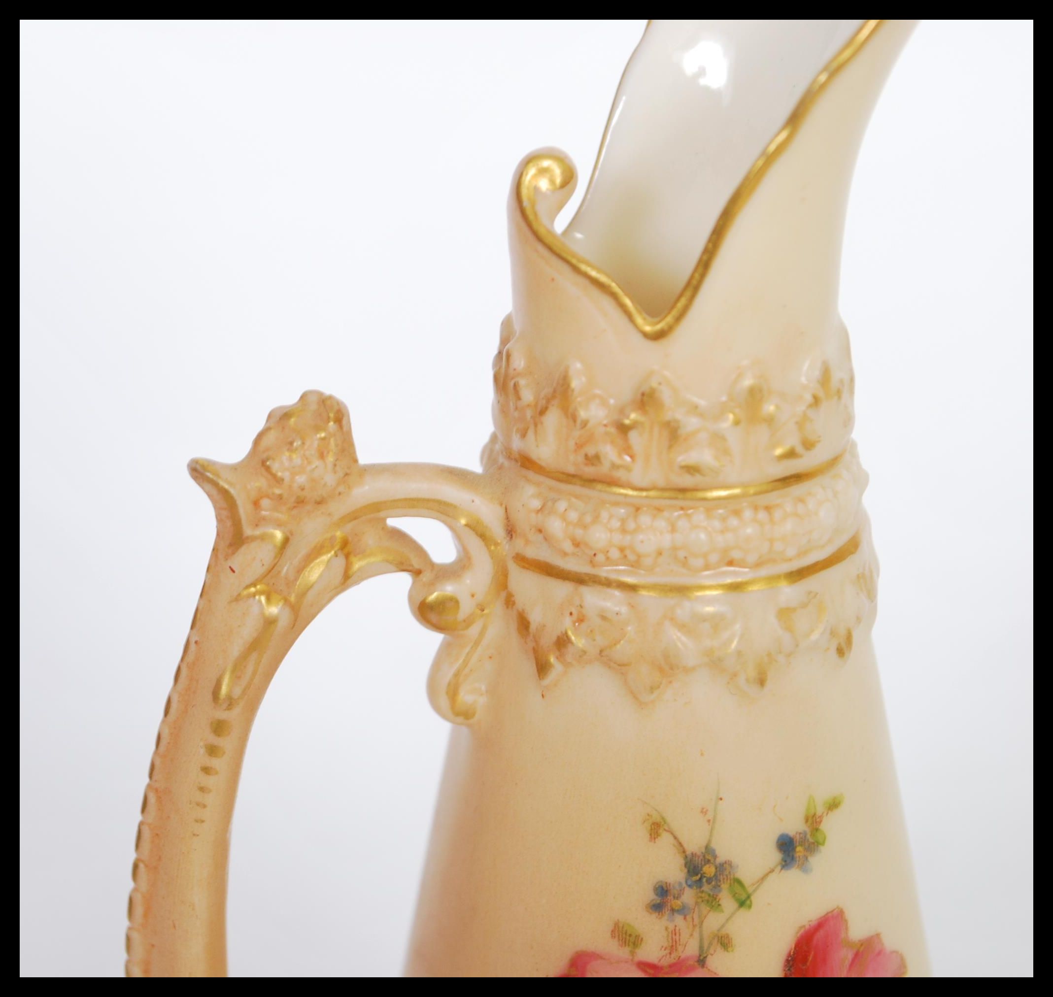 A early 20th Century Royal Worcester blush ivory jug of tapering form with hand painted floral - Image 2 of 5