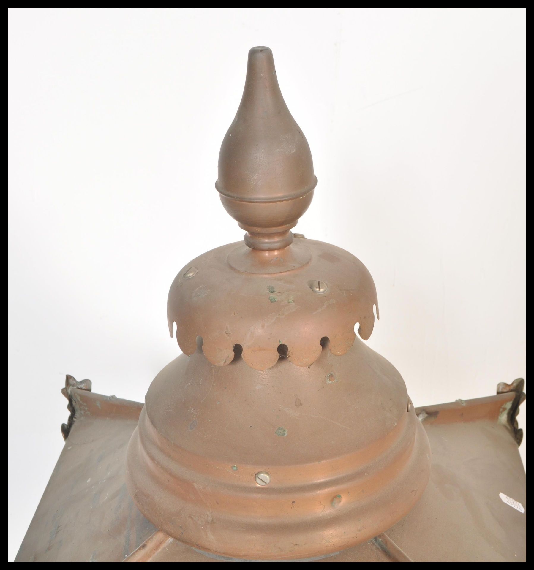 A 19th Century Victorian copper large street lamp post lantern having finial chimney top with a - Bild 4 aus 5
