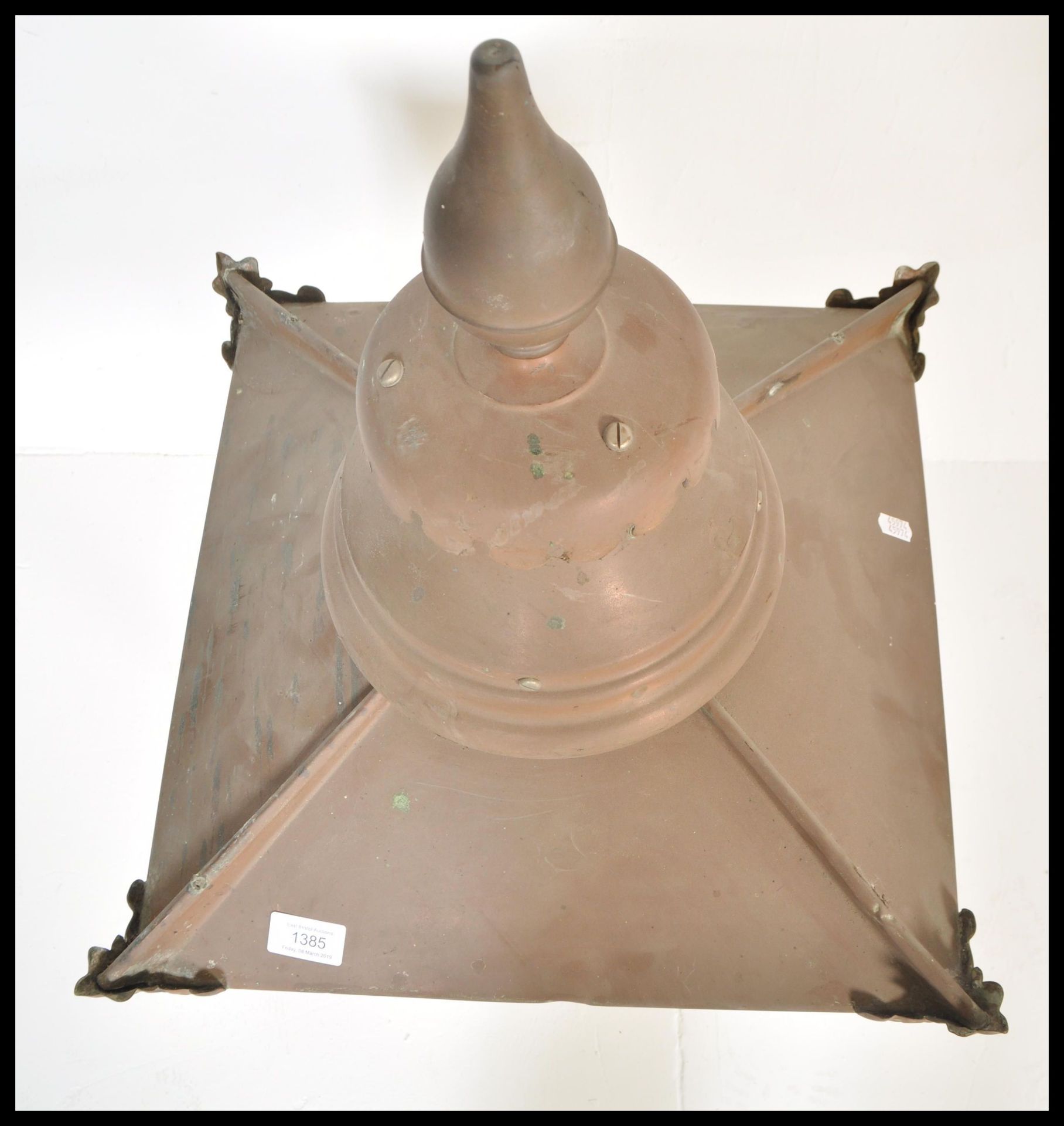 A 19th Century Victorian copper large street lamp post lantern having finial chimney top with a - Bild 5 aus 5