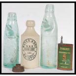 A collection of various advertising items to include a stoneware Ginger Stout bottle for Boyce &