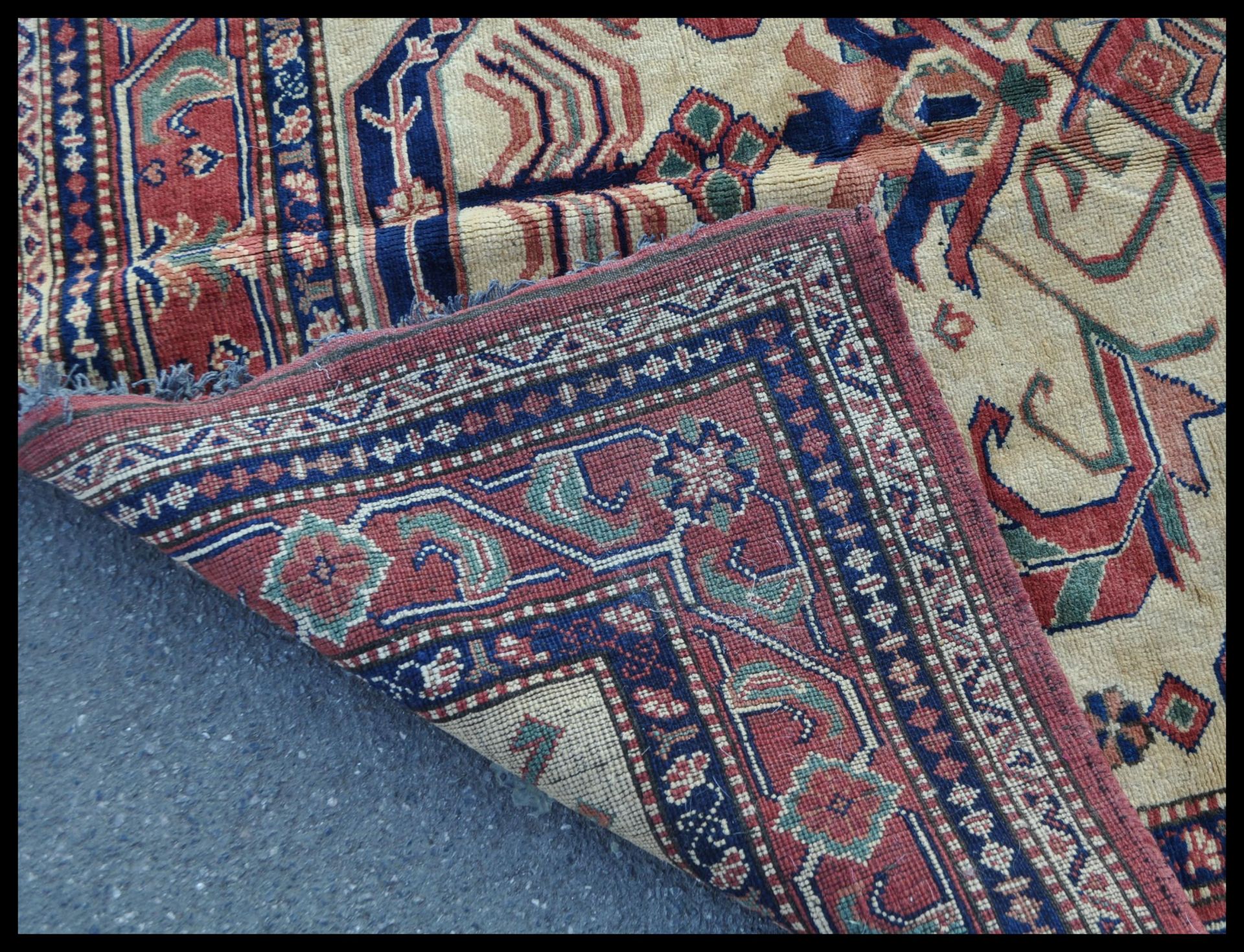 A 20th Century hand knotted Afghan carpet rug having a red ground with a central yellow panel with - Bild 4 aus 4