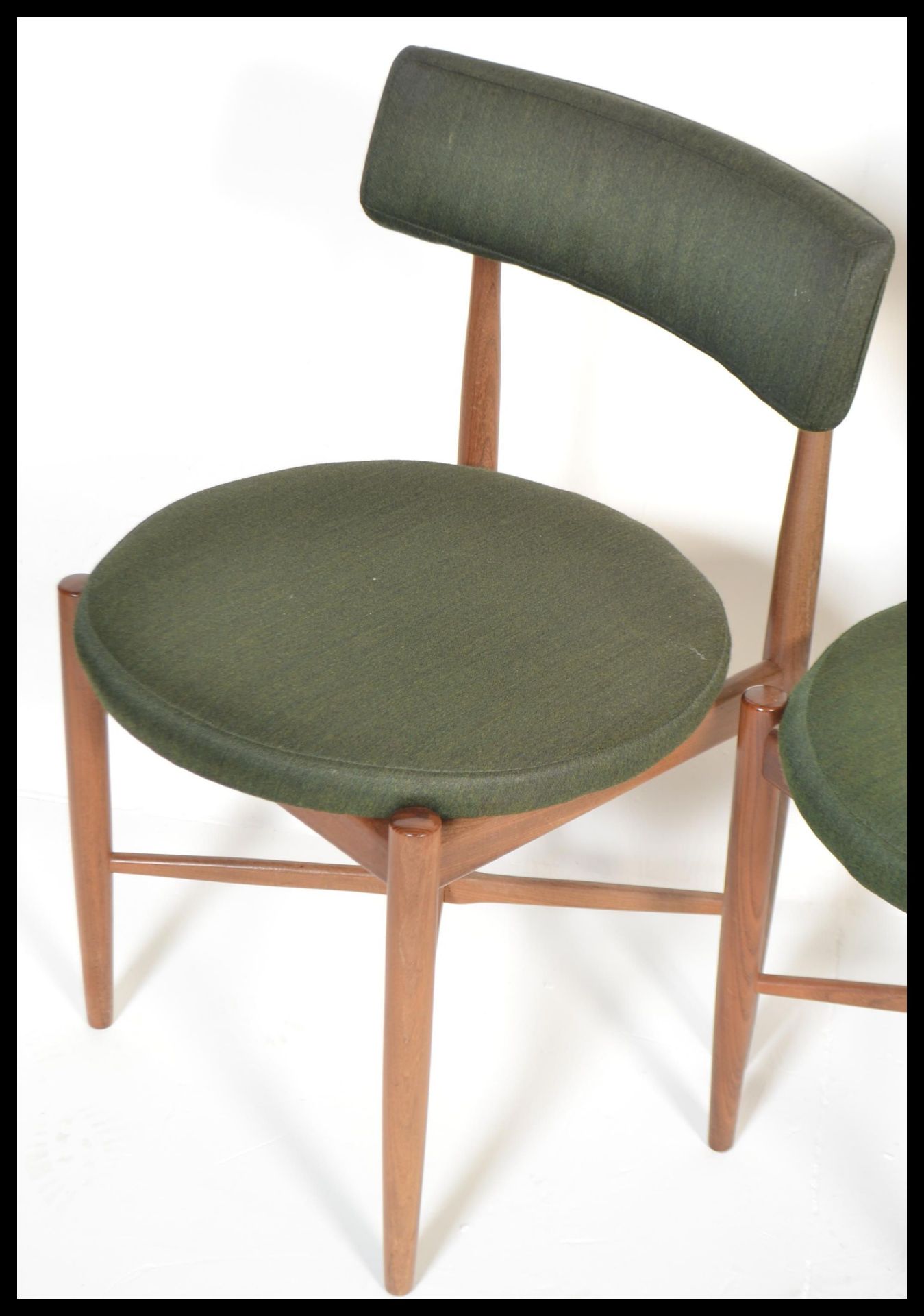 A set of four teak G-plan dining chairs designed by Koford Larsen. Raised on tapered turned legs - Image 3 of 9