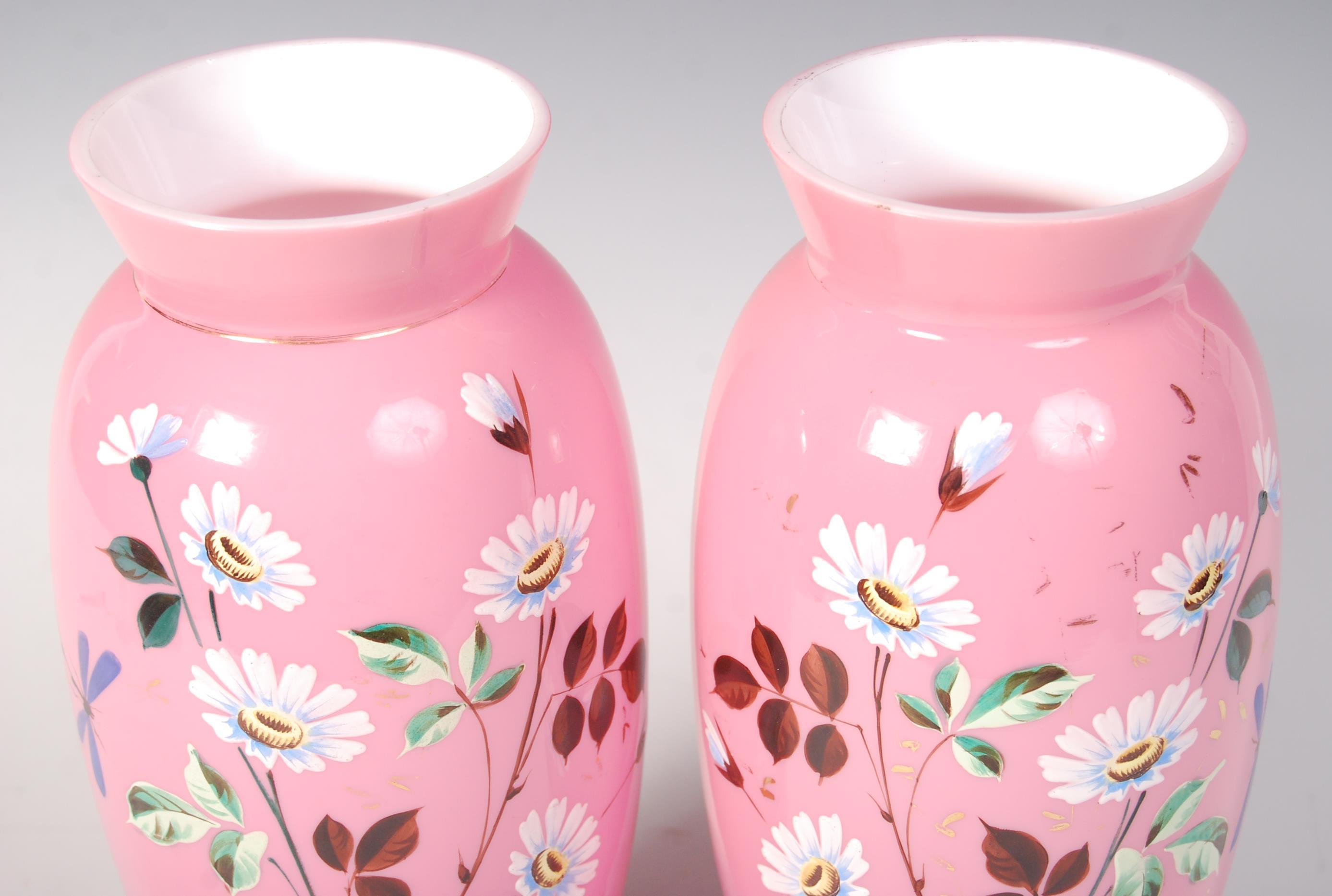 PAIR OF 19TH CENTURY VICTORIAN HANDPAINTED PINK MI - Image 2 of 5