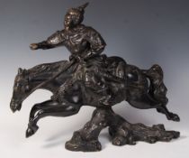 CHINESE BRONZE STATUE OF WARRIOR GOD GUAN ON HORSE