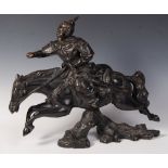 CHINESE BRONZE STATUE OF WARRIOR GOD GUAN ON HORSE