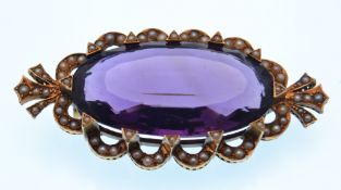 VICTORIAN AMETHYST AND PEARL BROOCH PIN