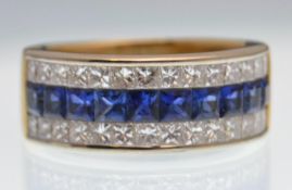 18CT GOLD SAPPHIRE AND DIAMOND HALF ETERNITY RING