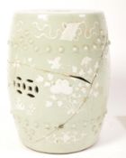 A LARGE CHINESE CELADON GLAZED GARDEN SEAT BARREL