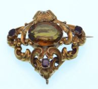 VICTORIAN CITRINE AND GARNET BROOCH