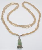 SEED PEARL DIAMOND AND JADEITE SAUTOIR NECKLACE