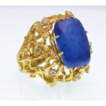 1970'S BLUE STONE AND DIAMOND DRESS RING IN THE MA