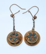 VICTORIAN ETRUSCAN REVIVAL GOLD AND TURQUOISE EARR