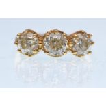 18CT YELLOW GOLD 3 STONE LADIES DIAMOND RING OF HA