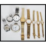 A group of vintage watches to include silver pocket fob watch, Hinds Magpie Lever pocket watch,