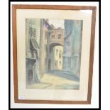 A mid 20th Century oil on canvas painting depicting a street scene in the manner of Winston