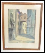 A mid 20th Century oil on canvas painting depicting a street scene in the manner of Winston