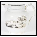 An 18th Century pearlware creamer jug having transfer printed old house scenes