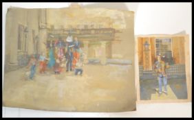 Covent Garden London - Two 20th Century paintings on paper depicting street acts in Covent Garden