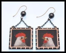 A pair of 19th Century Victorian silver and gold mounted pietra dura mosaic drop earrings of
