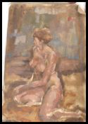 A collection of paintings on canvas to include two oil on canvas paintings of female nudes in the