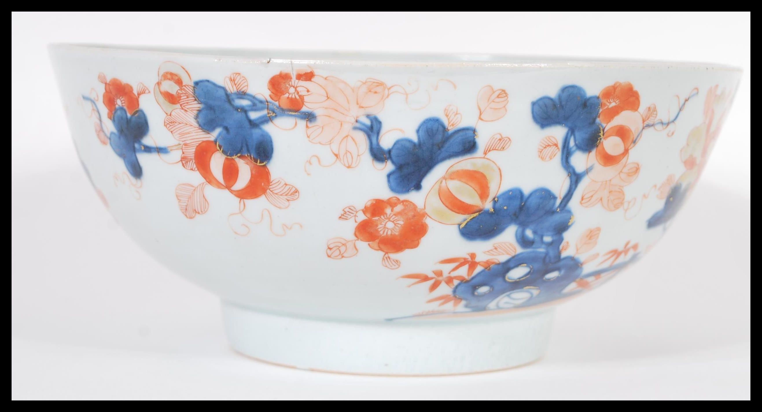 An 18th Century Chinese Imari pattern centerpiece bowl having hand gilded decoration with central - Image 2 of 5