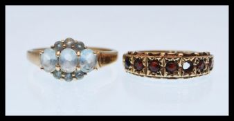 A hallmarked 9ct gold ring set with a cluster of light blue stones (hallmarked London, size N) along