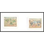 A pair of framed vintage 20th Century oil on board paintings. The paintings depicting Budgies /