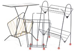 TRIO OF MID 20TH CENTURY SPUTNIK ATOMIC WIRE MAGAZINE RACKS