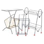 TRIO OF MID 20TH CENTURY SPUTNIK ATOMIC WIRE MAGAZINE RACKS