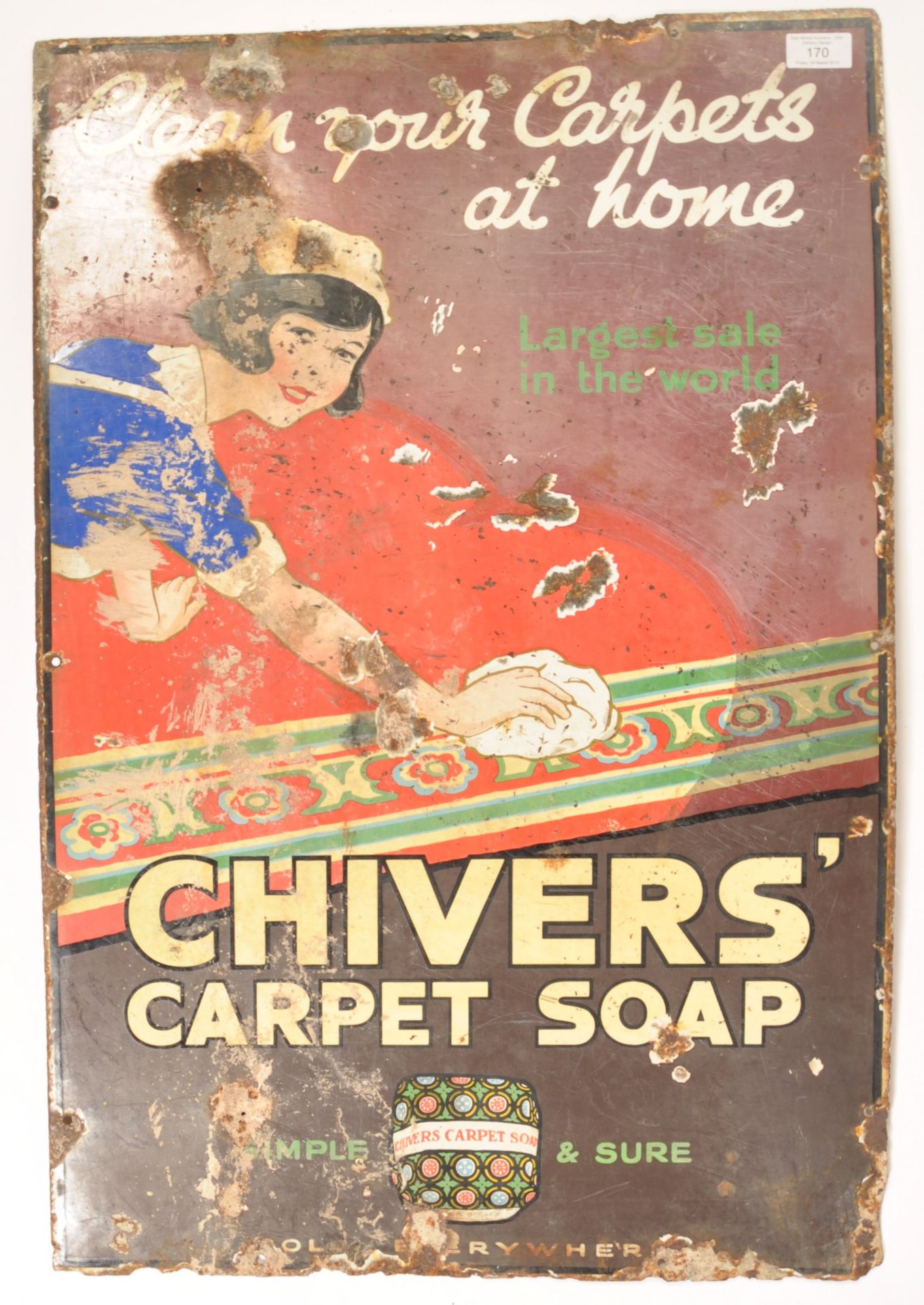 EARLY 20TH CENTURY CHIVERS' CARPET SOAP PORCELAIN ENAMEL SIGN - Bild 2 aus 6