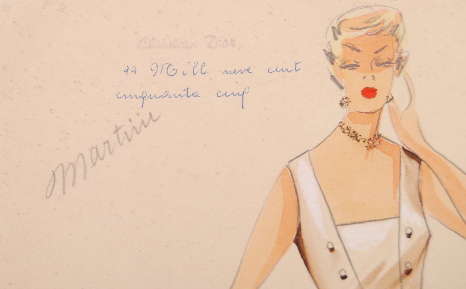 CHRISTIAN DIOR MID 20TH CENTURY FASHION DESIGN PENCIL & INK SKETCH - Bild 3 aus 3