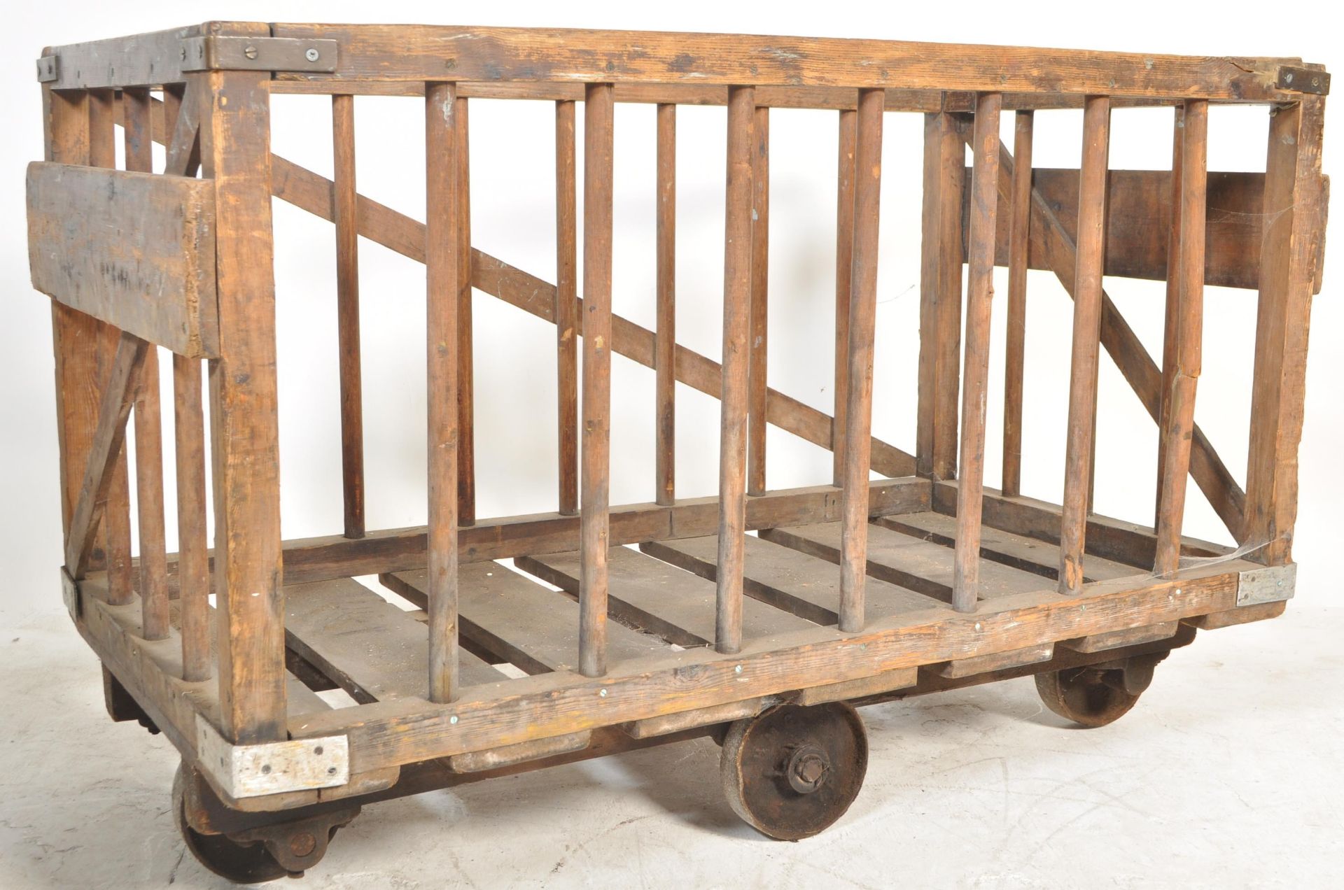 ANTIQUE VINTAGE INDUSTRIAL WOODEN GOODS CART MILL TROLLEY