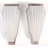 1930'S ART DECO ANTIQUE MILK GLASS STEPPED FAN WALL LIGHTS