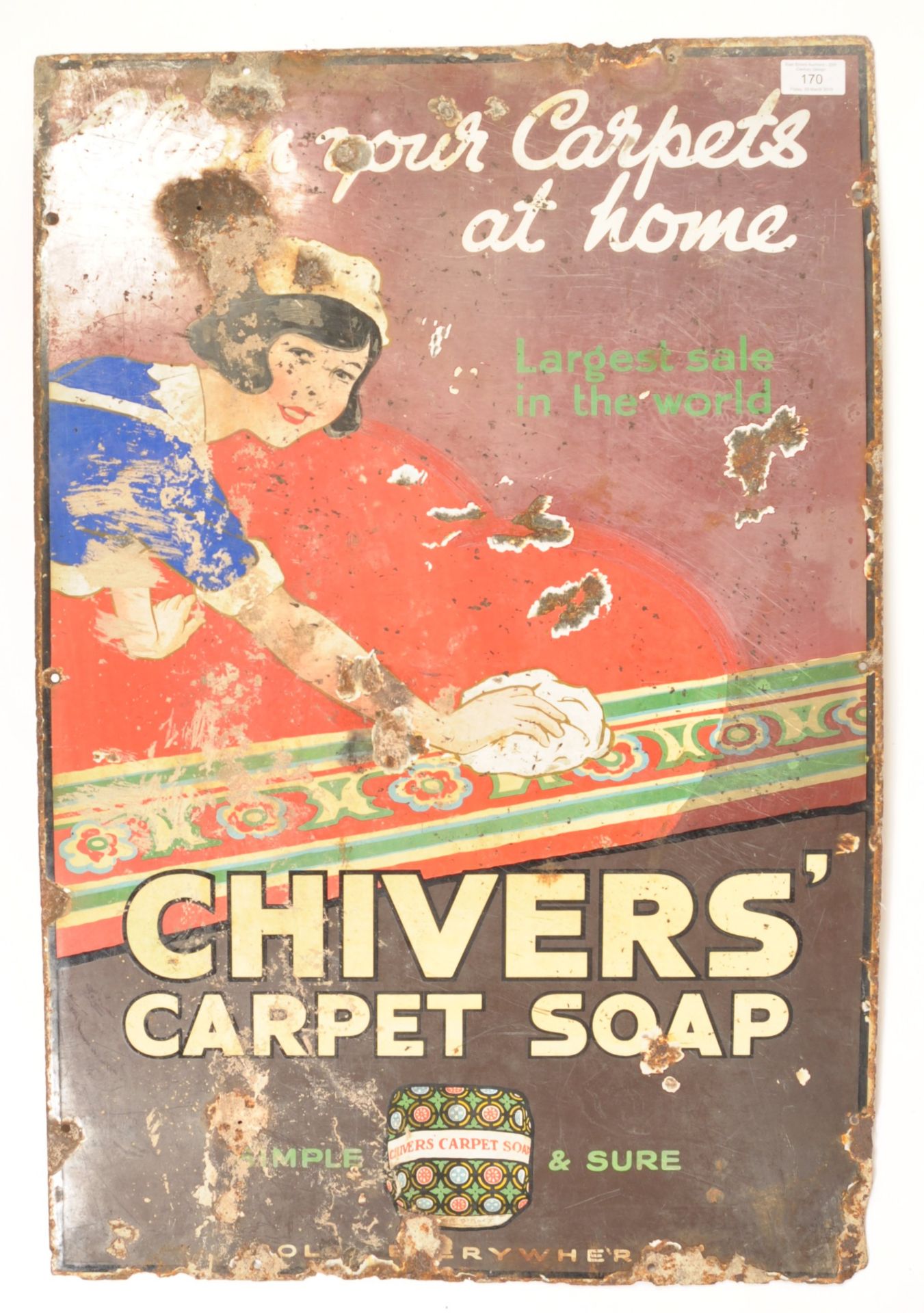 EARLY 20TH CENTURY CHIVERS' CARPET SOAP PORCELAIN ENAMEL SIGN