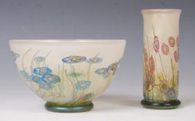 ISLE OF WIGHT WILD GARDEN PATTERN VASE AND BOWL BY TIMOTHY HARRIS
