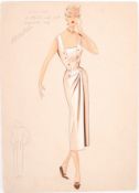 CHRISTIAN DIOR MID 20TH CENTURY FASHION DESIGN PENCIL & INK SKETCH