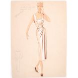 CHRISTIAN DIOR MID 20TH CENTURY FASHION DESIGN PENCIL & INK SKETCH