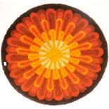 VERNER PANTON STYLE 1960'S SUNBURST SHAG PILE ROUND RUG