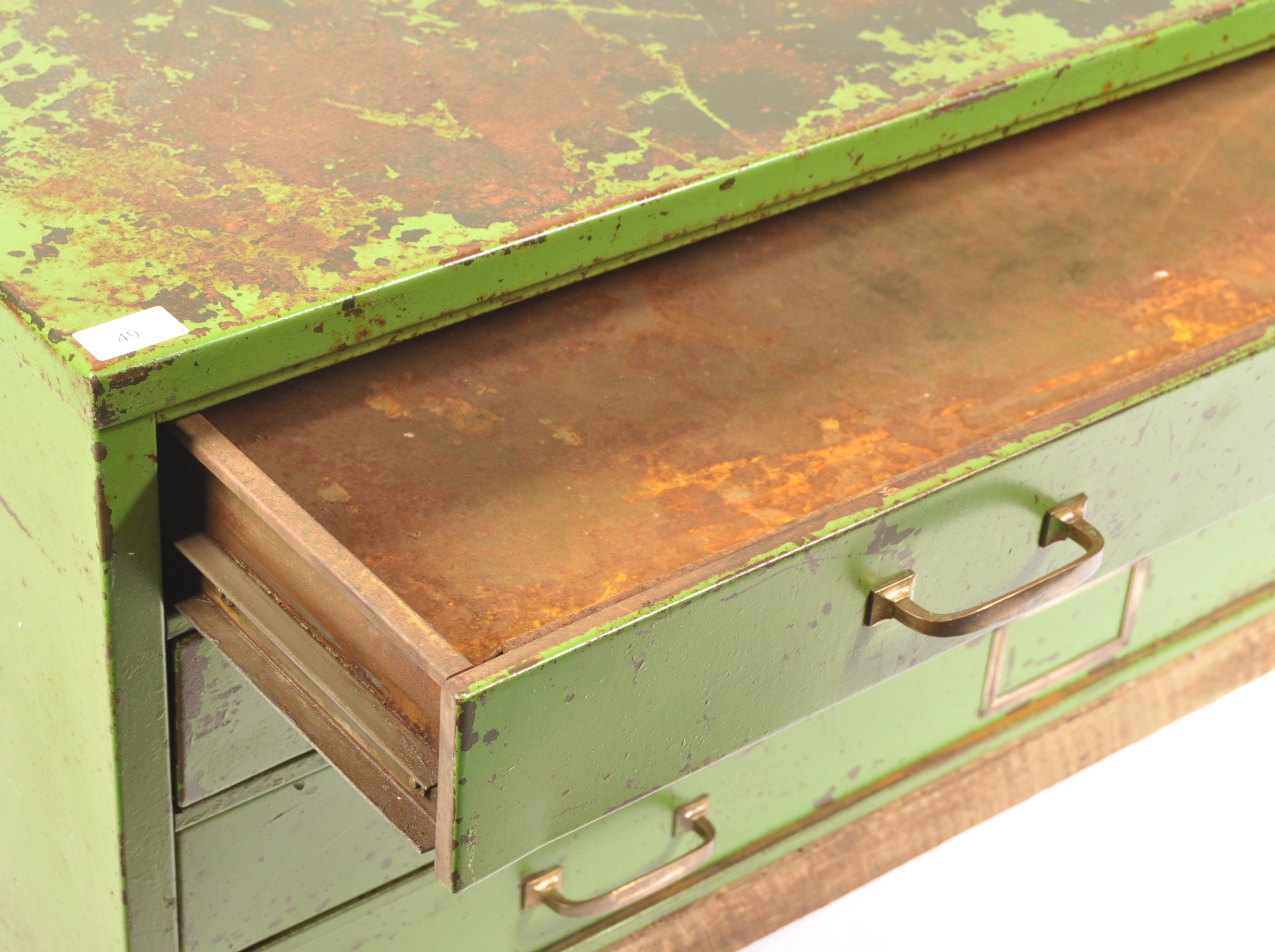 INDUSTRIAL VINTAGE STEEL PLAN CHEST WITH BRASS INDEX HOLDERS - Image 7 of 8