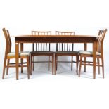 MID CENTURY TEAK WOOD EXTENDING DINING TABLE& CHAIRS BY YOUNGERS