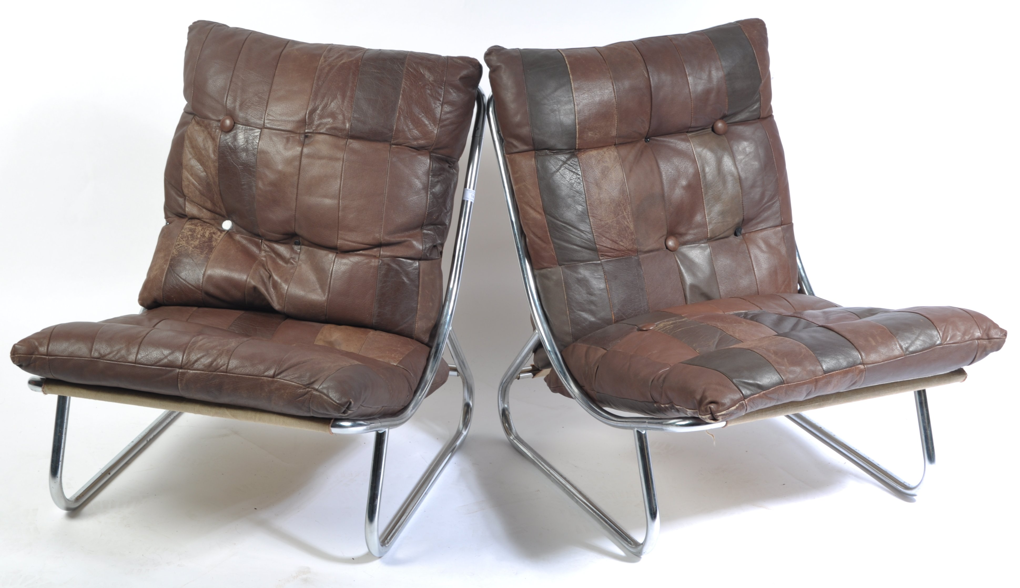 PAIR OF 1970'S CHROME SLING / LOUNGE CHAIRS WITH PATCHWORK LEATHER - Image 2 of 4