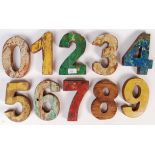 VINTAGE RUSTIC WOODEN CARVED AND PAINTED NUMBERS