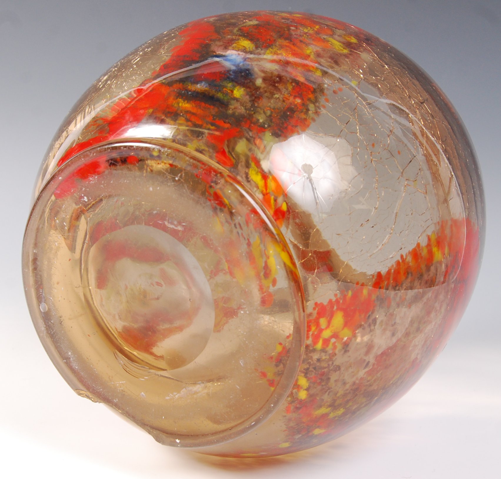 FRENCH STUDIO ART AMBER CRACKLE GLASS VASE BY ERNEST-BAPTISTE LEVEILLE - Image 6 of 6