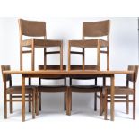 LARGE MID CENTURY DANISH EXTENDING DINING TABLE AND 6 CHAIRS