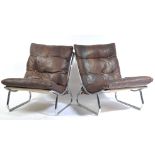 PAIR OF 1970'S CHROME SLING / LOUNGE CHAIRS WITH PATCHWORK LEATHER