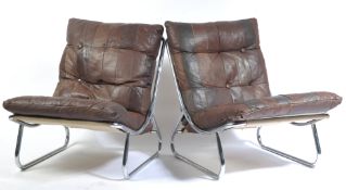 PAIR OF 1970'S CHROME SLING / LOUNGE CHAIRS WITH PATCHWORK LEATHER