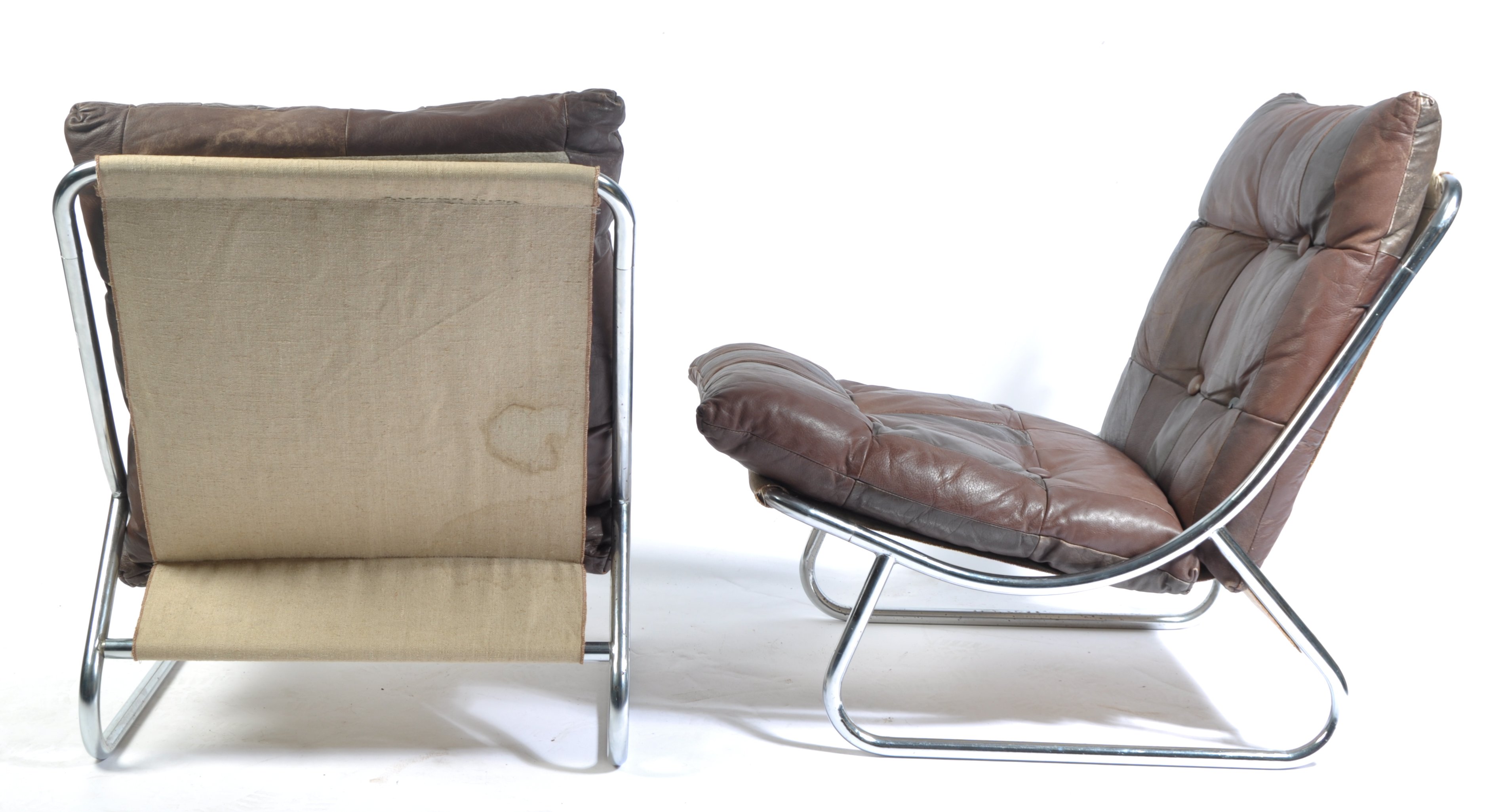 PAIR OF 1970'S CHROME SLING / LOUNGE CHAIRS WITH PATCHWORK LEATHER - Image 4 of 4