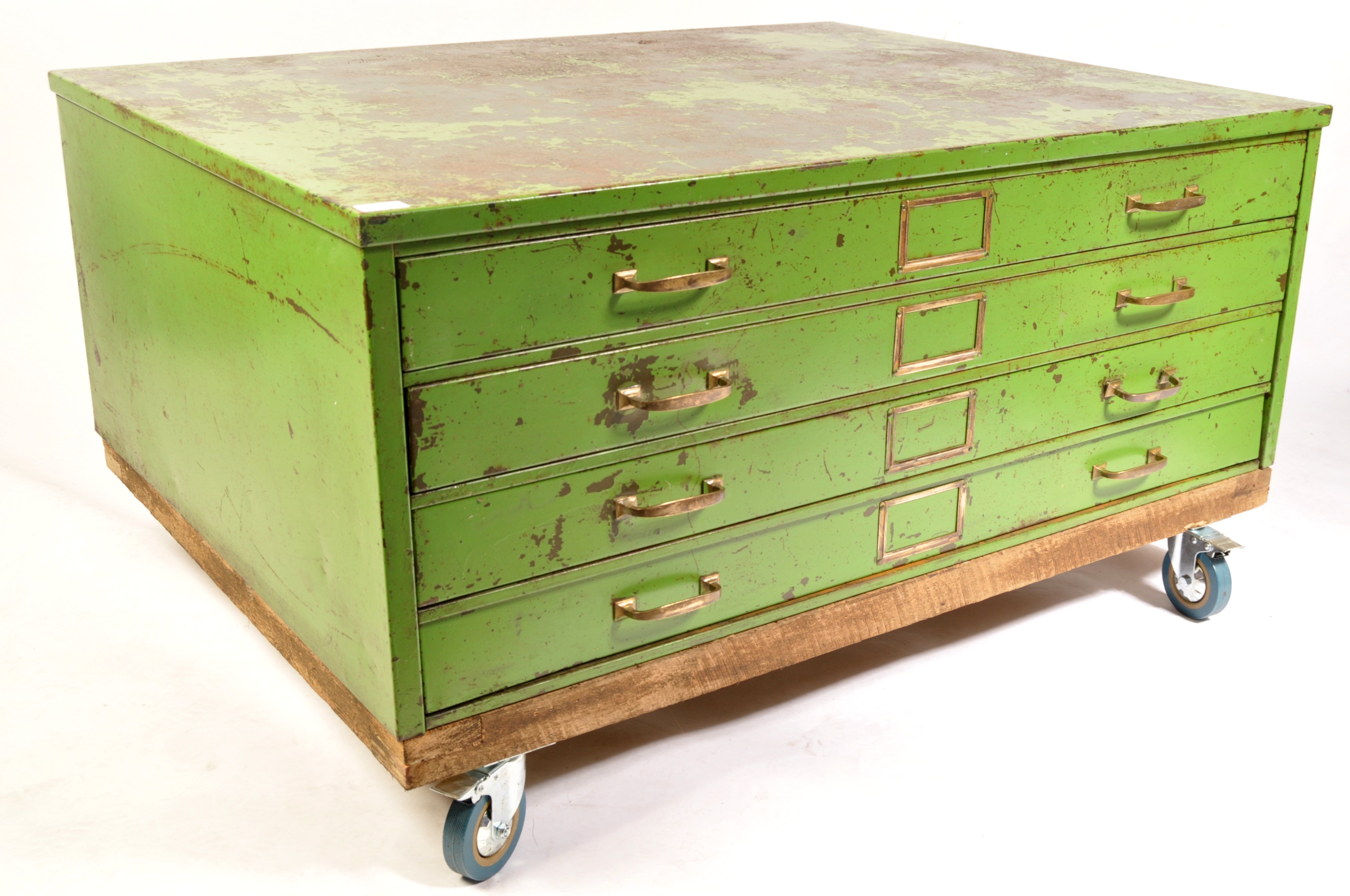 INDUSTRIAL VINTAGE STEEL PLAN CHEST WITH BRASS INDEX HOLDERS - Image 3 of 8