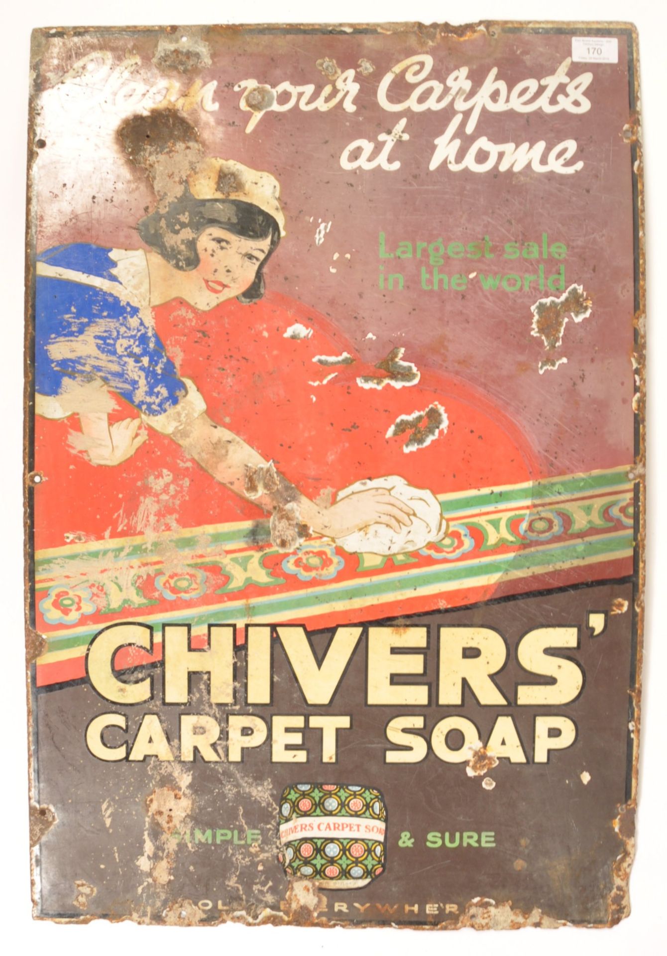 EARLY 20TH CENTURY CHIVERS' CARPET SOAP PORCELAIN ENAMEL SIGN - Bild 5 aus 6